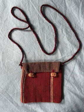 Red and Brown Crossbody Bag with Aztec Style Closures